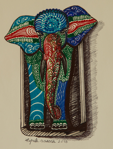 Elephant with mobile- drawing with pen